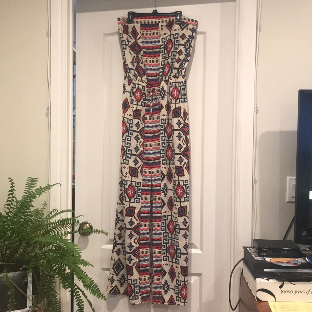 Aztec Print Full Length Strapless Maxi Dress